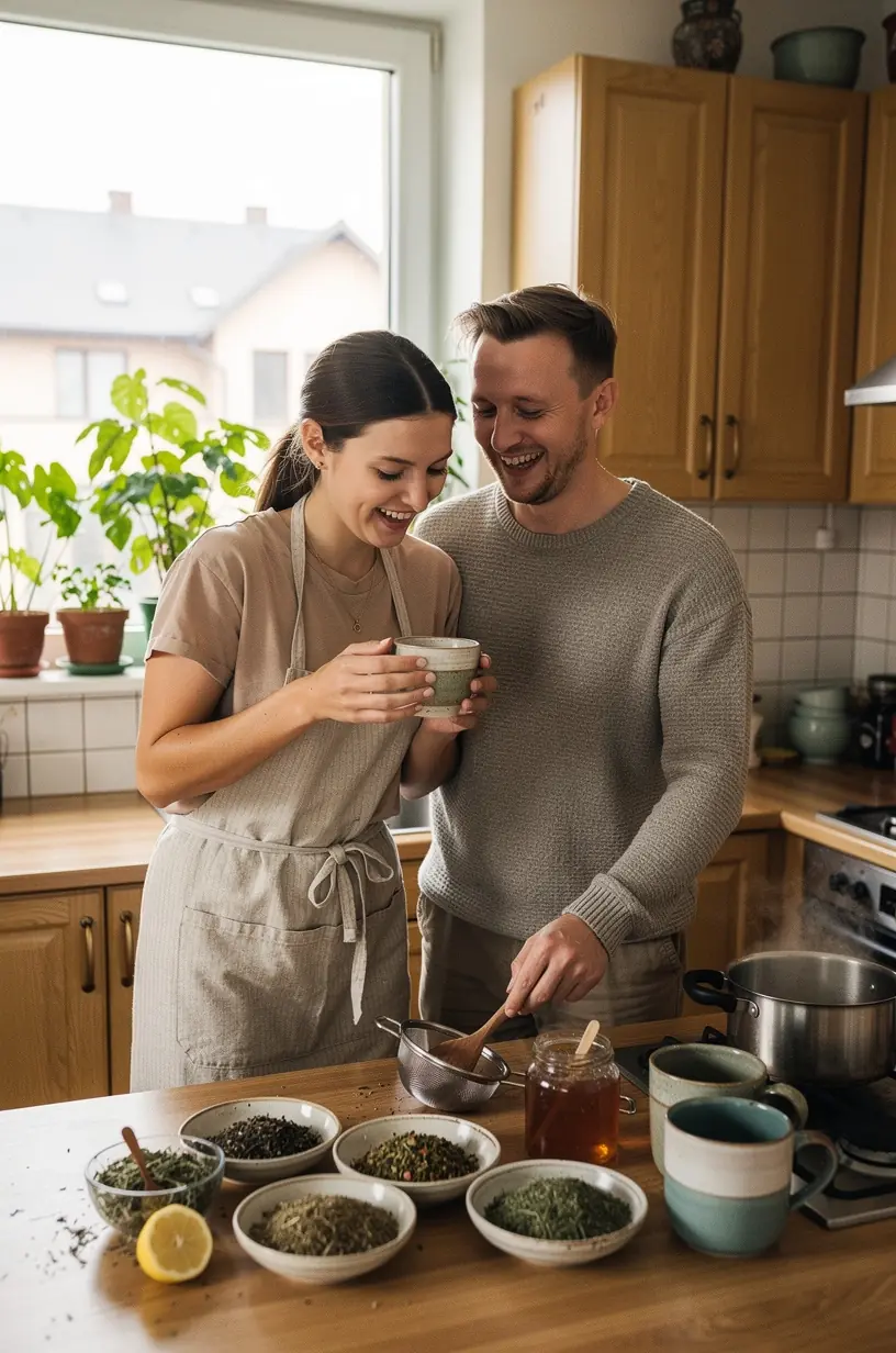 Atversta žurnalo puslapis su žolelių arbatos receptais ir naudingais patarimais kasdieniam ramumui